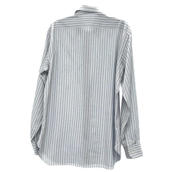 BRIONI WHITE WITH BLUE, BLACK & GRAY STRIPES DRESS SHIRT - Picture 5 of 11